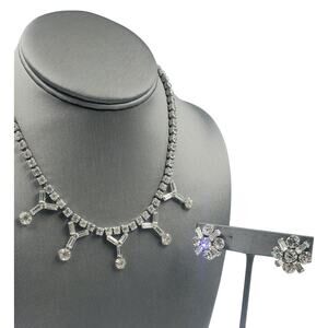 Vintage Garne Jewelry Rhinestone Choker Necklace and Earrings Set – Rare! 1950s